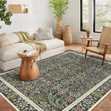 Garvee 10' × 13' Vintage Floral Area Rug, Soft Washable Low-Pile Polyester Carpet for Living Room, Bedroom and Dining Room, Black - Black