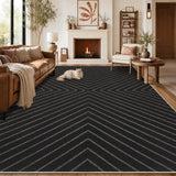 Garvee 8' x 10' Striped Easy Jute Area Rug, Washable Non-Slip Low-Pile Indoor Outdoor Rug for Living Room, Bedroom & Patio, Black - Black
