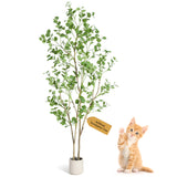 Garvee Lifelike Artificial Eucalyptus Tree – Tall Faux Indoor Plant with Realistic Green Leaves for Home, Living Room, Office Decor – Low Maintenance Modern Decorative Greenery – 6ft Height, White Pot