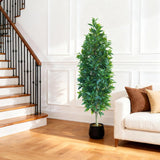 Garvee Realistic & Maintenance-Free Artificial Bay Laurel Tree 150cm – Lifelike Silk Leaves, Adjustable Sticks, Modern Faux Topiary for Indoor Home, Office, Patio Decor – Black Pot