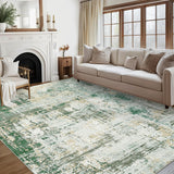 Garvee 5' × 7' Vintage Abstract Area Rug, Machine Washable Non-Slip Low-Pile Soft Rug for Living Room, Bedroom & Dining Room, Green - Green