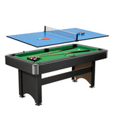 Garvee 6ft 3-in-1 Multi-Game Pool Table, Convertible Billiard Table with Dining and Table Tennis Top, Eco-Friendly Wood Construction for Home Game Room - Green - Green