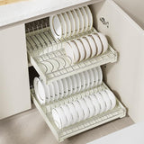 Garvee Pull-Out Stainless Steel Dish Drainer Rack – Expandable Kitchen Cabinet Organizer – Slide Rail Design – Draining Tray Included – No Drilling Required – 42x40x8.5cm – White – Variant: dish rack + slide rail