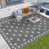 Garvee Reversible Geometric Outdoor Rug – Waterproof, UV Resistant Low-Pile Plastic Mat for Patio, Garden, Camping, Easy to Clean, Large Area Carpet, Grayish White - Gray