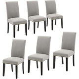 Garvee Dining Chairs Set of 6,Modern Fabric Upholstered Ergonomic Chairs with Curved Backrest, Heavy-Duty Wood Legs for Dining Room, Gray, Rivets