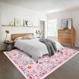 Garvee 10' x 13' Pink Butterfly Garden Floral Area Rug, Washable Non-Slip Low-Pile Carpet for Living Room, Bedroom and Dining Room - Pink