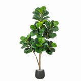 Garvee Lifelike Fiddle Leaf Fig Artificial Tree – Realistic Faux Ficus Lyrata Floor Plant with 77 Leaves – Decorative Indoor Greenery for Home or Office, Easy Assembly, Housewarming Gift – Black Basin White Stone, 150cm - With Grey Planter