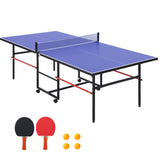 Garvee 8ft Foldable Ping Pong Table, Compact 4-Fold Indoor Table Tennis Table with Durable MDF Surface & Sturdy Iron Frame, Portable Design for Home Game Rooms - Blue - Blue