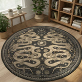 Garvee 5ft Round Snake Gothic Area Rug, Washable Non-Slip Low Pile Carpet, Dark Gray Animal Art Rug for Living Room Bedroom Dining Room - Dark Gray