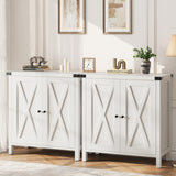 Garvee Farmhouse Sideboard Buffet Cabinet Set of 2 – 2-Door Accent Storage Console with Adjustable Shelves, Perfect for Dining Room, Living Room, Kitchen, Entryway – American White Oak - White