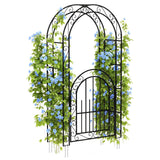 Garvee 8FT Heavy Duty Garden Arch Trellis with Gate, Powder Coated Steel Arbor for Climbing Roses, Vines & Plants, Weather-Resistant Outdoor Wedding Arch with Stakes for Quick Setup