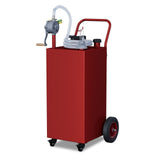 Garvee 35-Gallon Portable Fuel Tank Gasoline Diesel Storage with Manual Rotary Pump Carbon Steel Anti-Static Clamp Four Wheels for Outdoor Use, Red - Red