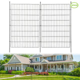 Garvee Metal Garden Fence for Yard & Pet Barrier, 10-Pack 29 in W x 40 in H Rustproof Black Panels with 11 Ground Plugs and Wooden Mallet - Black