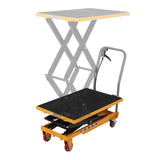 Garvee Heavy Duty Hydraulic Lift Table Cart – 330lbs Capacity – Double Scissor Mechanism – Up to 50" Lift Height – Locking Wheels, Non-Slip Pad, Reflective Strips – Ideal for Material Handling – Yellow