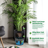 Garvee Self-Watering Tall Planters for Indoor and Outdoor Use, 2-Pack 16-Inch Black Plastic Pots with 2 Water Gauges and Built-In Drainage