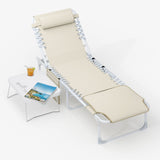 Garvee 3-in-1 Tanning Chair with Face Hole, 5-Position Folding Beach Lounge Chair with Side Table, Pillow & 330 lb Support, Beige - Beige