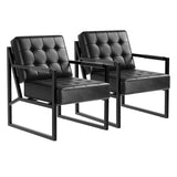 Garvee Comfortable & Stylish Mid Century Modern Accent Armchairs - Set of 2 Upholstered PU Leather Lounge Chairs with Thick Cushions, Sturdy Metal Legs, Ideal for Living Room, Bedroom, Office - Black - 2 Sets, Black PU - Black