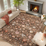 Garvee 8×10ft  Folding Printed Area Rug, Machine Washable Non-Slip Low Pile Floral Butterfly Carpet for Living Room Bedroom Nursery,Reddish-brown - Reddish Brown