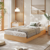 Garvee Minimalist Wood Platform Bed Frame – Sturdy Wooden Slats, No Box Spring, Easy Assembly, Space-Saving, Floor Bed – Twin Size – Pine Wood Color - Pine Wood