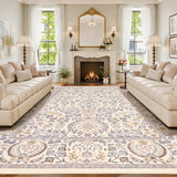 Garvee 8' x 10' Camel Vintage Persian Floral Area Rug, Washable Non-Slip Low-Pile Carpet for Living Room, Bedroom and Dining Room - Camel