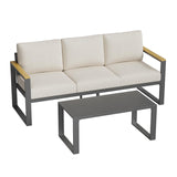 Garvee Aluminum Patio Sofa Set with Coffee Table, Outdoor Conversation Set with Washable Cushions, Rust-Resistant Frame,Beige
