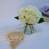 Garvee Real Touch Faux Hydrangea Flowers in Vase with Farmhouse Wood Bead Strand | Lifelike Artificial Hydrangea Arrangement with Artificial Water for Home Table Centerpiece, Bathroom, Office Decor