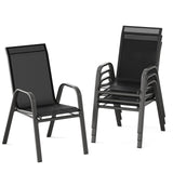 Garvee Stackable Patio Dining Chairs Set of 4, High-Back Textilene Outdoor Chairs with Black-Gray Sprayed Steel Frame, All-Weather Deck Garden Seating, Black Fabric - Black-Gray Sprayed Frame