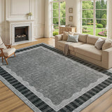 Garvee 9' × 12' Washable Area Rug, Modern Neutral Stain-Resistant Rug for Living Room, Bedroom and Dining Room, Black/Gray - Black/Gray