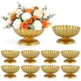 Garvee Gold Metal Pedestal Vase Set - 10 Pcs 6.3" Detachable Compote Bowls - Decorative Floral Urns for Wedding, Party, Anniversary, Home Table Centerpieces - Wide Opening - French Gold