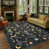Garvee Soft Washable Cat Area Rug – Low Pile Non-Slip Animal Print Carpet, mark Resistant, Floral Gothic Home Decor for Living Room, Bedroom, Nursery – Black, 5x7ft - Black