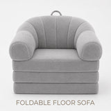 Garvee Folding Sofa Bed 2-in-1 Convertible Floor Lounger with Backrest, Soft Corded Fabric, Resilient Foam, Carry Handle for Living Room Dorm Apartment - Gray