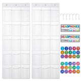 Garvee 2 Pack Classroom Headphone Storage Organizer, 30 Pockets Total PVC Clear Over The Door Hanging Holder Bags with 30 Number Labels, 2 Face Stickers & 6 Hooks for School Cell Phone Calculator (46x132cm,