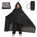 Garvee Wearable Hooded Picnic Blanket – 79" x 55" Waterproof Windproof Outdoor Camping Mat, Soft Polar Fleece Stadium Blanket and Cloak Poncho for Hiking, Travel (Black) - Black