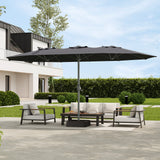 Garvee 9' × 15' Rectangular Patio Umbrella with Base, 98% UV-Blocking Oxford Canopy, 12-Rib Metal Frame, Gray