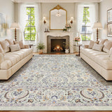 Garvee 8' x 10' Light Green Vintage Persian Floral Area Rug, Washable Non-Slip Low-Pile Carpet for Living Room, Bedroom and Dining Room - Light Green