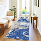 Garvee 2' x 6' Blue Modern Abstract Runner Rug, Washable Non-Slip Low-Pile Carpet for Hallway, Kitchen, Entryway and Bedroom - Blue