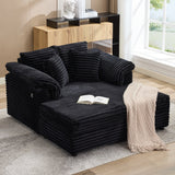 Garvee Oversized Chaise Lounge Chair, Upholstered Sofa Bed with USB Port Throw Pillows Supportive Armrests, Indoor Comfy Corduroy Cloud Sleeper Couch for Living Room, Black - Black
