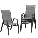 Garvee Stackable Patio Dining Chairs Set of 4, High-Back Textilene Outdoor Chairs with Black-Gray Sprayed Steel Frame, All-Weather Deck Garden Seating, Gray - Gray