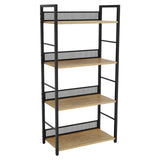 Garvee 4-Tier Tall Narrow Bookshelf, Metal Frame, Engineered Wood Shelves and Guard Panels, Black/Natural