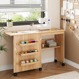 Garvee Folding Sewing Table, Multipurpose Sewing Machine Table with Compact Design, Craft Station & Side Desk with Lockable Wheels, Storage Shelves, Storage Trays, Pegs, Magnetic Locks
