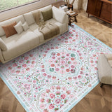 Garvee 8' x 10' Light Blue Vintage Mandala Floral Area Rug, Washable Non-Slip Low-Pile Carpet for Living Room, Bedroom and Dining Room - Light Blue