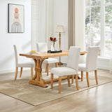 Garvee Dining Chairs Set of 6,Modern Fabric Upholstered Ergonomic Chairs with Curved Backrest, Heavy-Duty Wood Legs for Dining Room, Kitchen, Office, Beige
