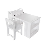 Garvee Multi-Functional Kids Art Table and 2 Chairs Set - Large Wooden Craft Desk with Storage Shelves and Paper Holder - Ideal for Drawing, Learning, and Activities - Durable Children’s Furniture for Home, Study Area, or Daycare, White - White