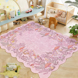 Garvee 5' × 7' Mushroom Forest Area Rug, Soft Washable Low-Pile Polyester Carpet for Living Room, Bedroom and Dining Room, Pink - Pink