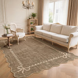 Garvee 8' × 10' Washable Scalloped Bow Area Rug, Washable Polyester Carpet with Non-Slip Backing for Living Room, Bedroom and Dining Room, Brown - Brown