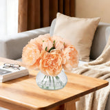Garvee Elegant Artificial Peonies Bouquet with Glass Vase – 7 Faux Champagne Peonies, Clear Water Effect, Realistic Spring Floral Arrangement for Home Decor, Wedding or Table Centerpiece, 9 Inch, 2 Pack, Champagne