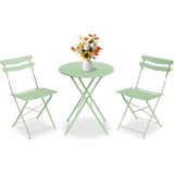 Garvee Folding Metal Bistro Set for Balcony & Patio, 3-Piece Round Table and 2 Chairs with 300 lb Capacity and Easy Assembly