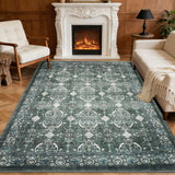 Garvee 9' x 12' Green Vintage Persian Area Rug, Washable Non-Slip Low-Pile Carpet for Living Room, Bedroom and Dining Room - Green