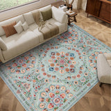 Garvee 9' x 12' Gray Green Vintage Mandala Floral Area Rug, Washable Non-Slip Low-Pile Carpet for Living Room, Bedroom and Dining Room - Gray Green