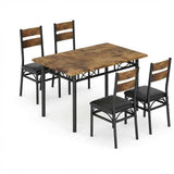 Garvee Compact 5-Piece Dining Table Set – Rectangular Kitchen Table with 4 Upholstered High-Back Chairs, Industrial Metal Frame, Ideal for Small Apartments and Dining Spaces, Vintage Color, 1+4 Set - Retro Brown
